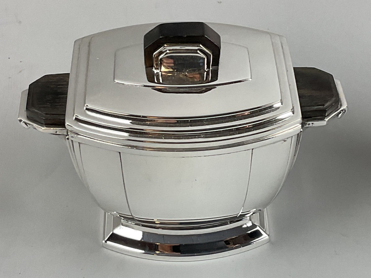 Service à thé et café Art déco en métal argenté, Ravinet d’Enfert, vers 1925 — 5 pièces-photo-4