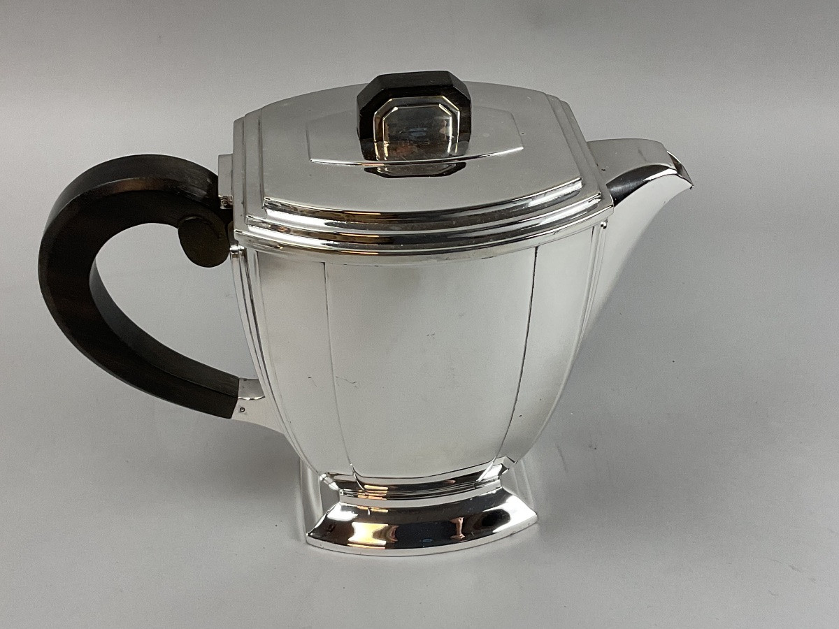 Service à thé et café Art déco en métal argenté, Ravinet d’Enfert, vers 1925 — 5 pièces-photo-1