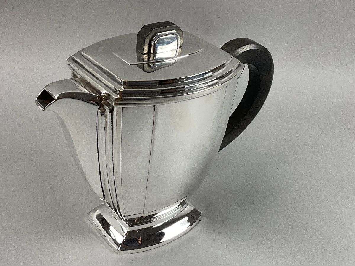 Service à thé et café Art déco en métal argenté, Ravinet d’Enfert, vers 1925 — 5 pièces-photo-3