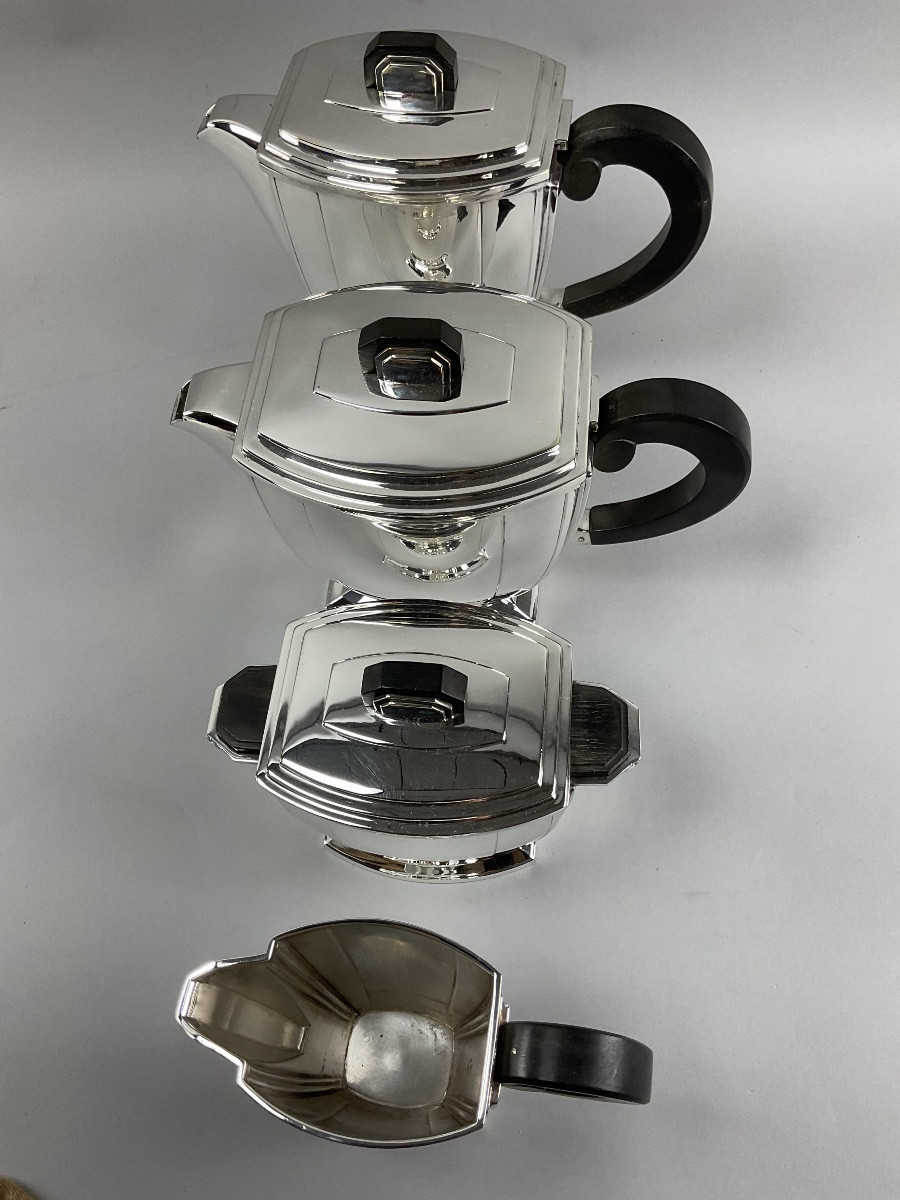 Service à thé et café Art déco en métal argenté, Ravinet d’Enfert, vers 1925 — 5 pièces-photo-4