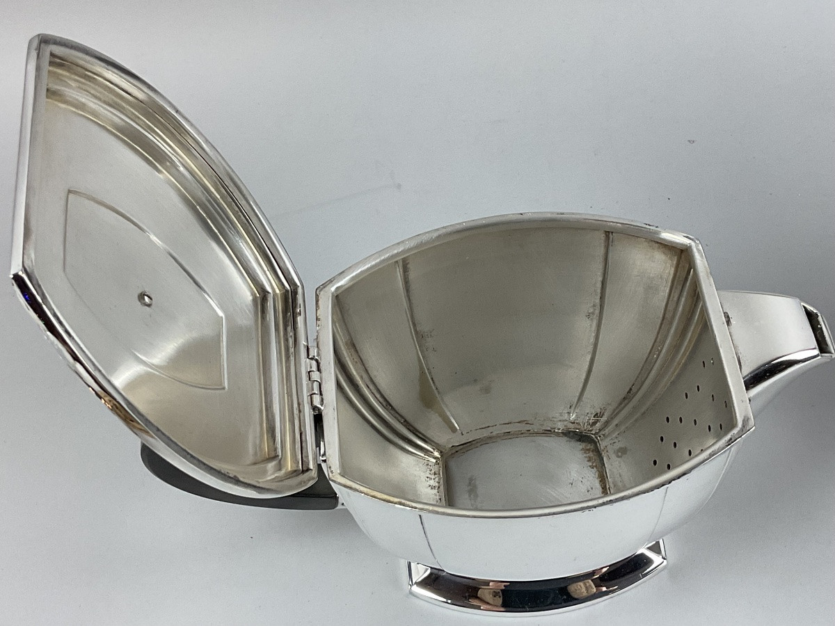 Service à thé et café Art déco en métal argenté, Ravinet d’Enfert, vers 1925 — 5 pièces-photo-5