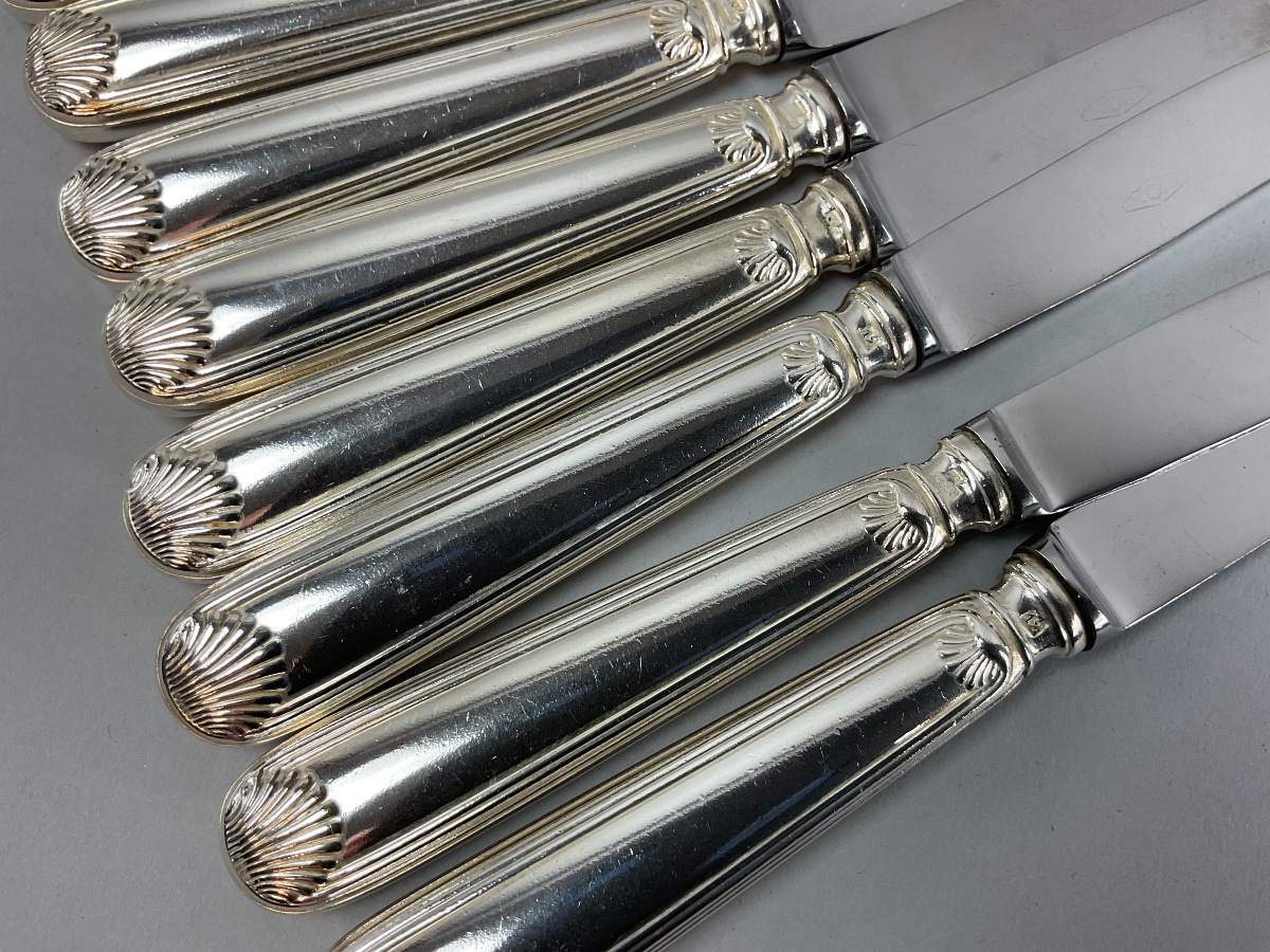 Set Of 24 Silver-plated Knives With Shell Decoration-photo-3