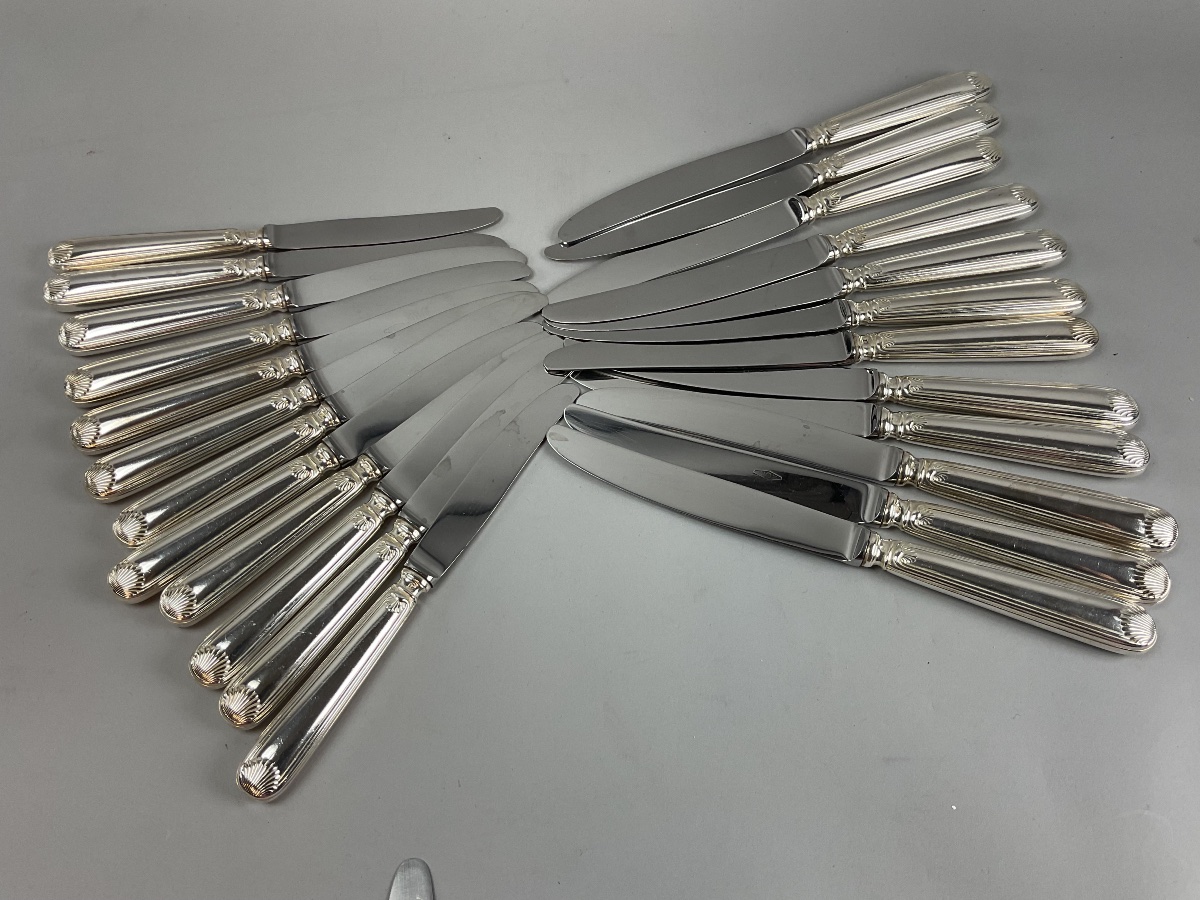 Set Of 24 Silver-plated Knives With Shell Decoration