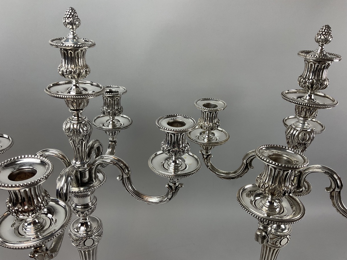 Pair Of 5-arm Silver-plated Metal Candelabras-photo-2