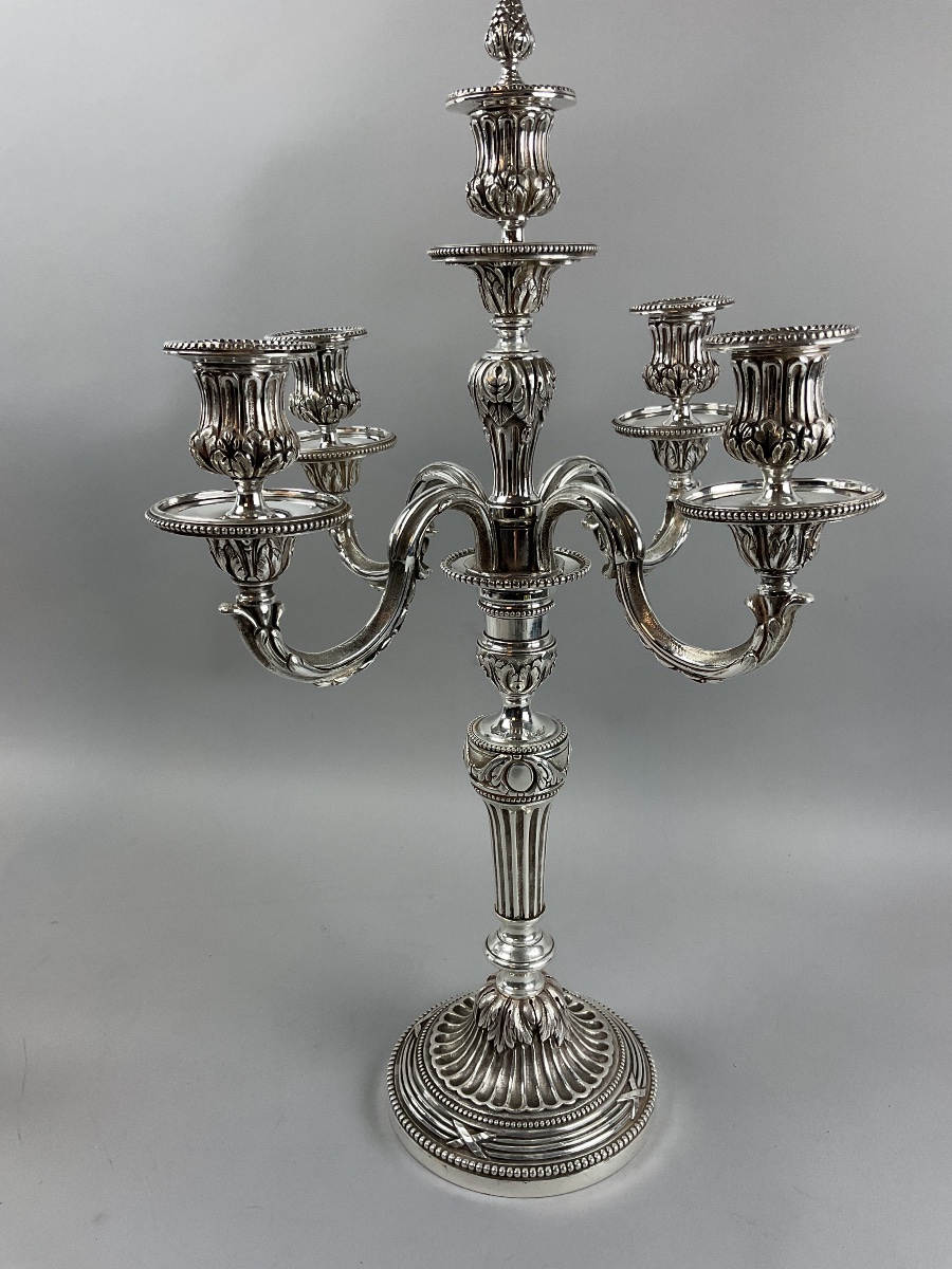 Pair Of 5-arm Silver-plated Metal Candelabras-photo-3