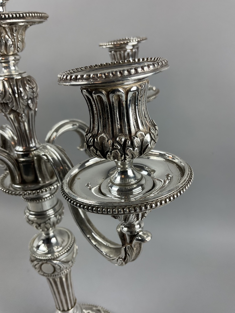 Pair Of 5-arm Silver-plated Metal Candelabras-photo-4