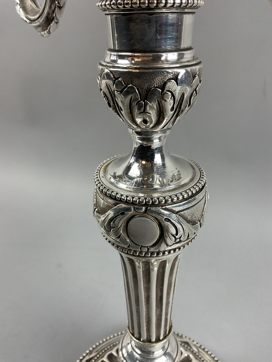 Pair Of 5-arm Silver-plated Metal Candelabras-photo-2