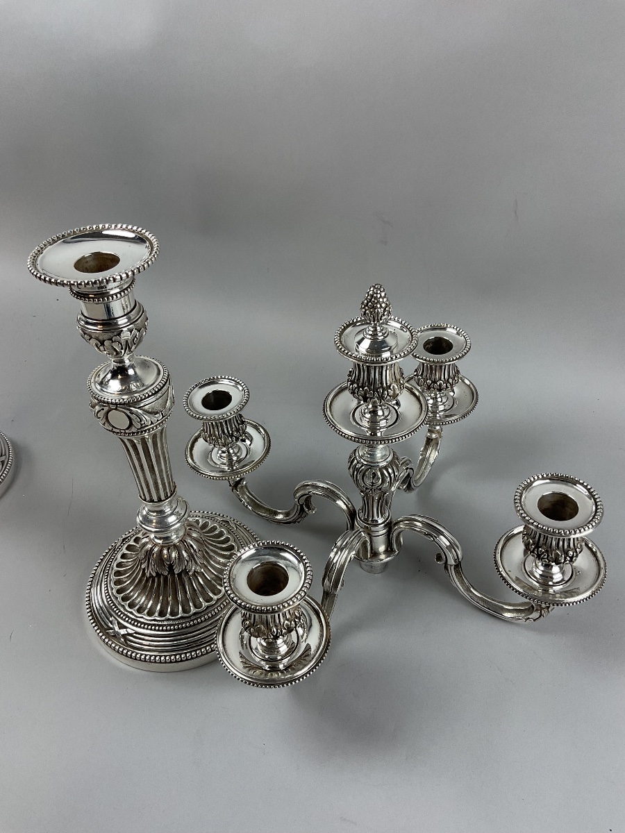 Pair Of 5-arm Silver-plated Metal Candelabras-photo-3