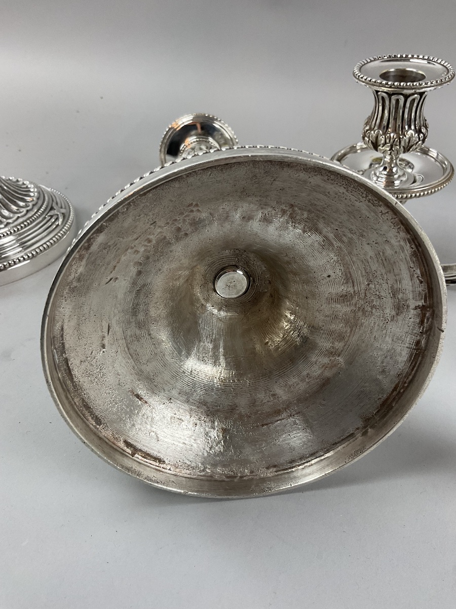 Pair Of 5-arm Silver-plated Metal Candelabras-photo-4