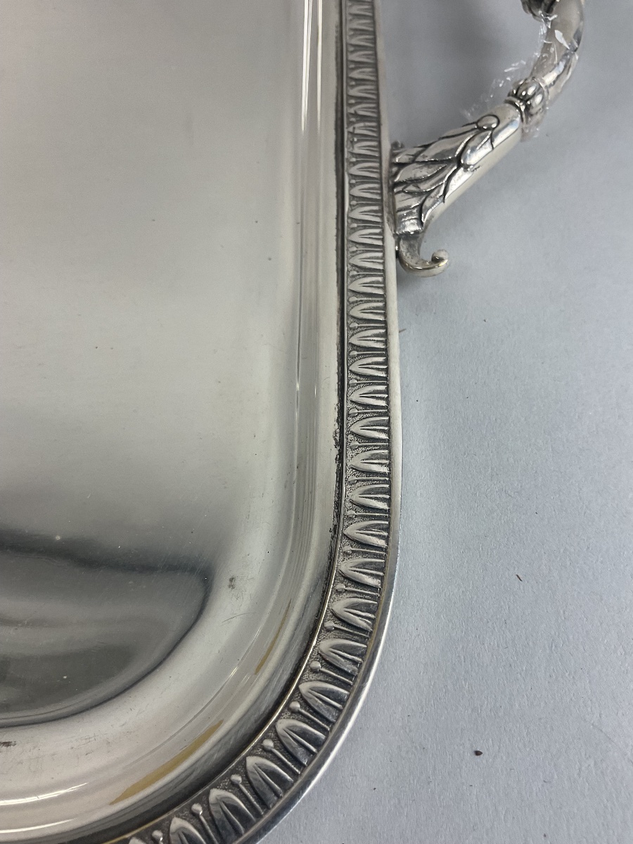 Silver-plated Metal Serving Tray With Palmette Decoration-photo-4