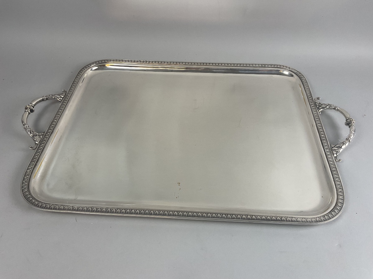 Silver-plated Metal Serving Tray With Palmette Decoration