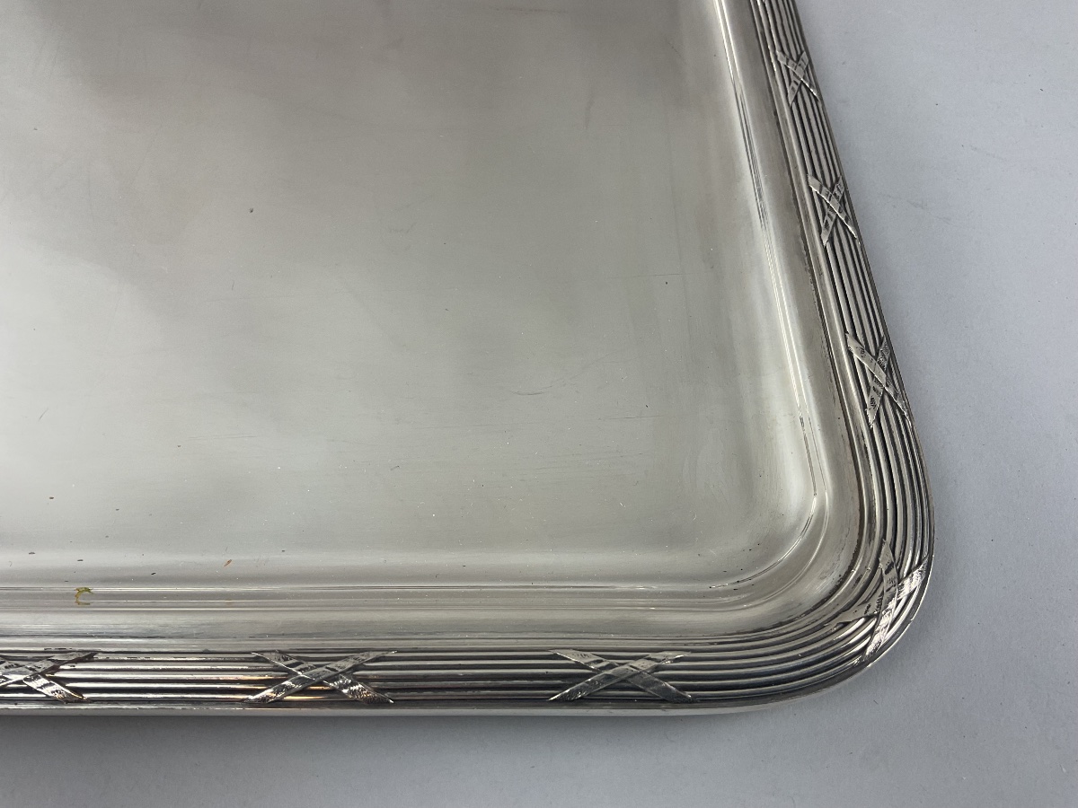 Christofle Serving Tray, Ribbon Cross Pattern-photo-2
