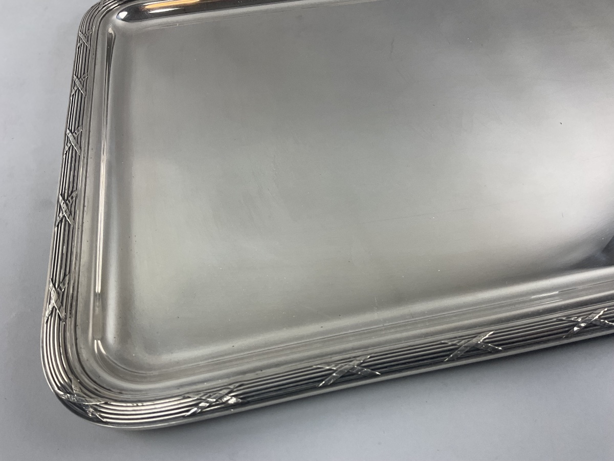 Christofle Serving Tray, Ribbon Cross Pattern-photo-4
