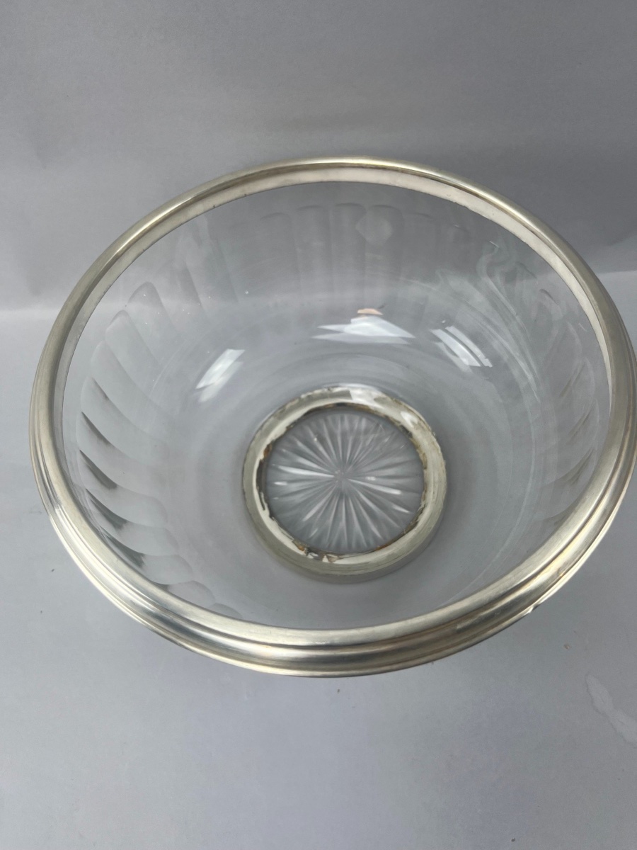 Coupe/Saladier/jatte en cristal cercle argent -photo-4