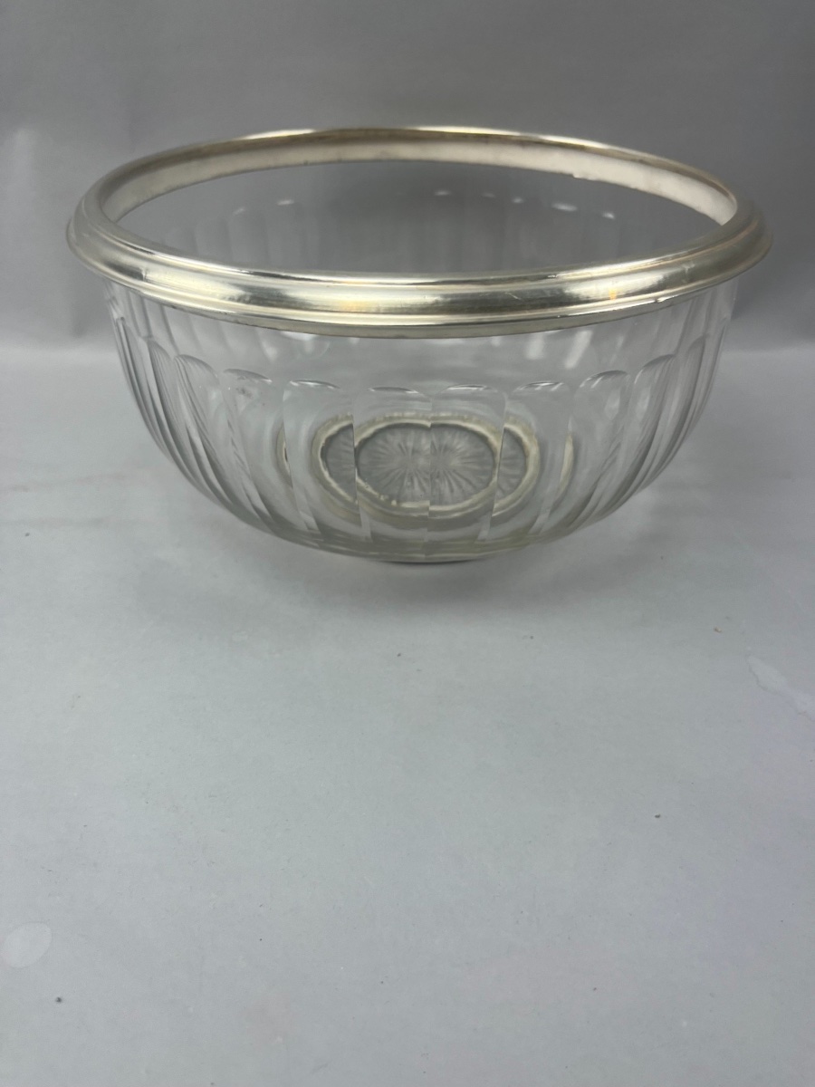 Coupe/Saladier/jatte en cristal cercle argent 
