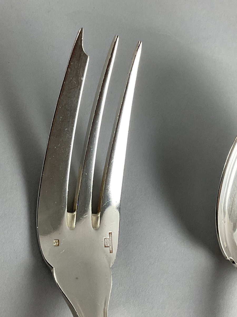  Pair Of Silver-plated Serving Cutlery, "boréal" Model, By Christofle-photo-3
