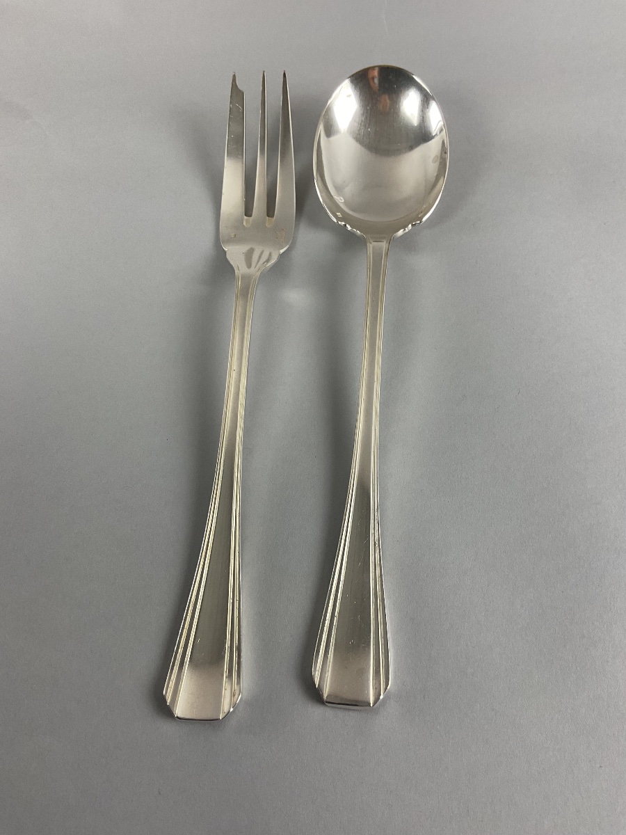 Pair Of Silver-plated Serving Cutlery, "boréal" Model, By Christofle