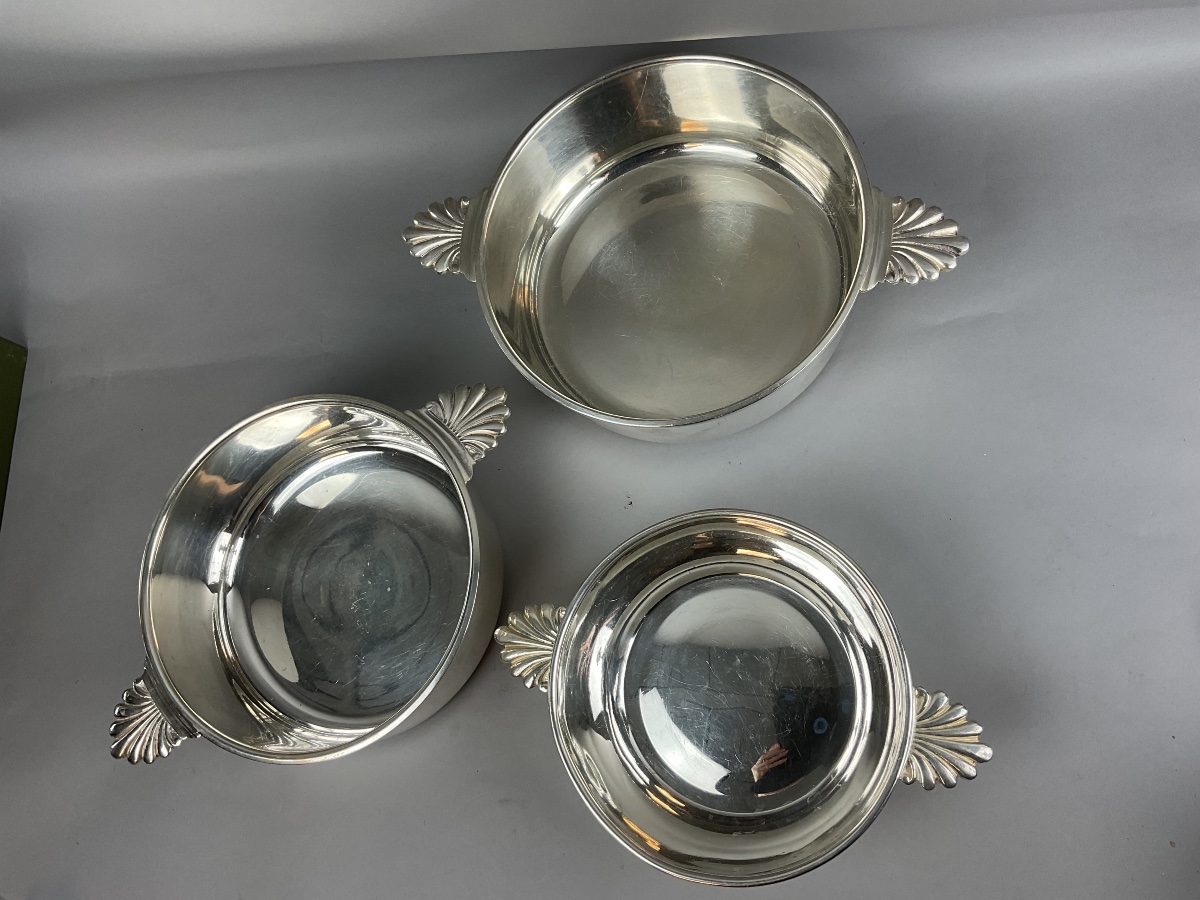 Set Of Three Silver-plated Metal Vegetable Bowls -photo-2