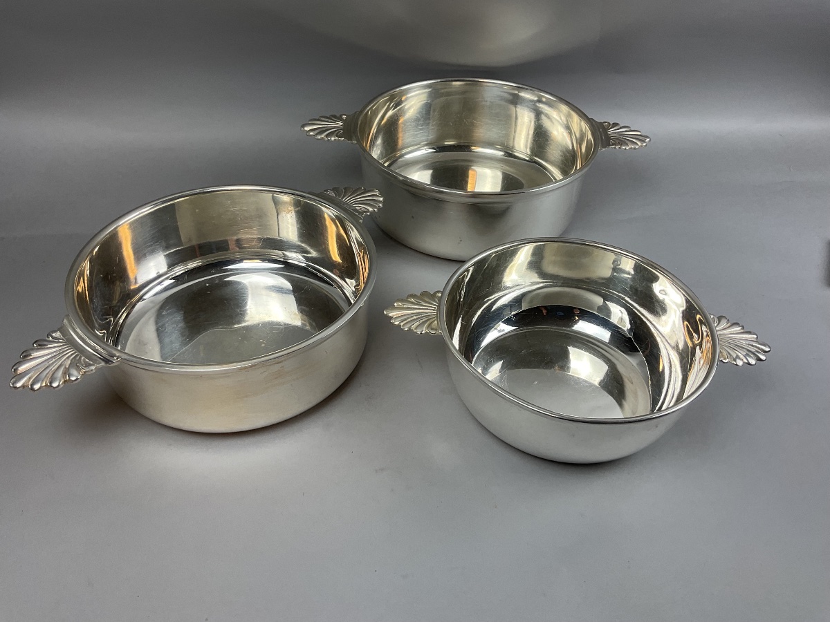 Set Of Three Silver-plated Metal Vegetable Bowls 