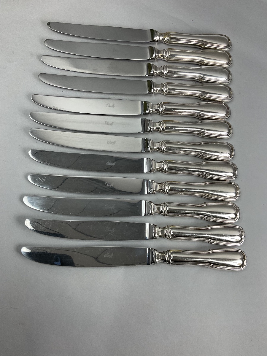 Set Of Twelve Silver-plated Knives With A Net Pattern -photo-2