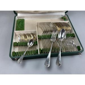 36-piece Silver-plated Baguette Medallion-shaped Cutlery Tray