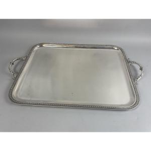 Plateau de service en métal argenté décor palmettes