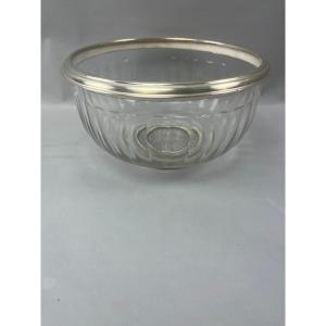 Coupe/Saladier/jatte en cristal cercle argent 
