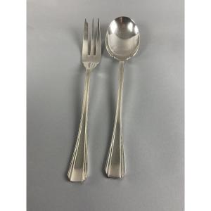  Pair Of Silver-plated Serving Cutlery, "boréal" Model, By Christofle