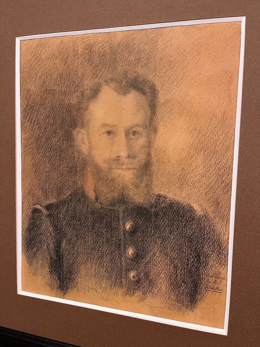 Charcoal Military Man Portrait 19th-photo-3