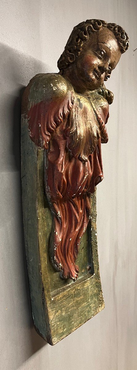 Altar Cherub Sculpture Polychrome Wood Statue Cherub Angel Putti-photo-3