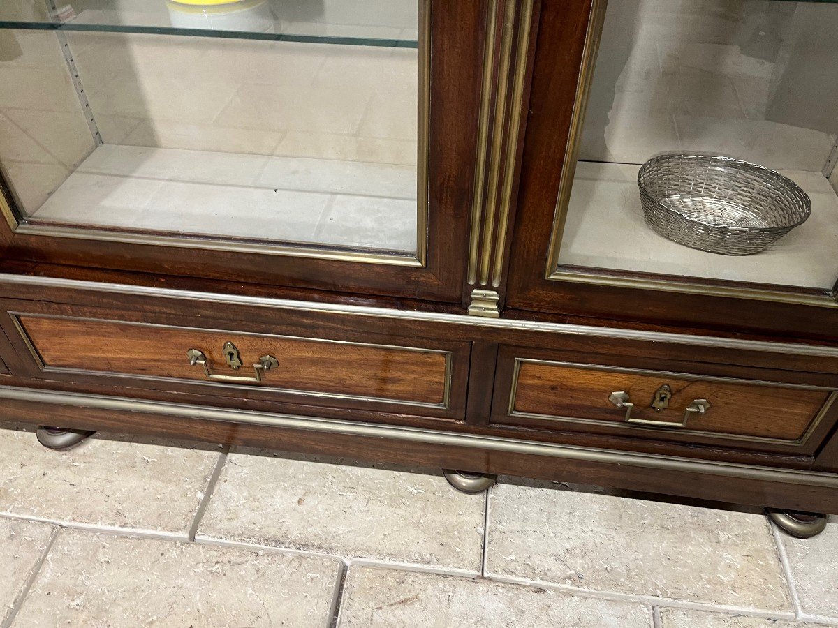 Louis XVI Mahogany And Brass Showcase Library-photo-3