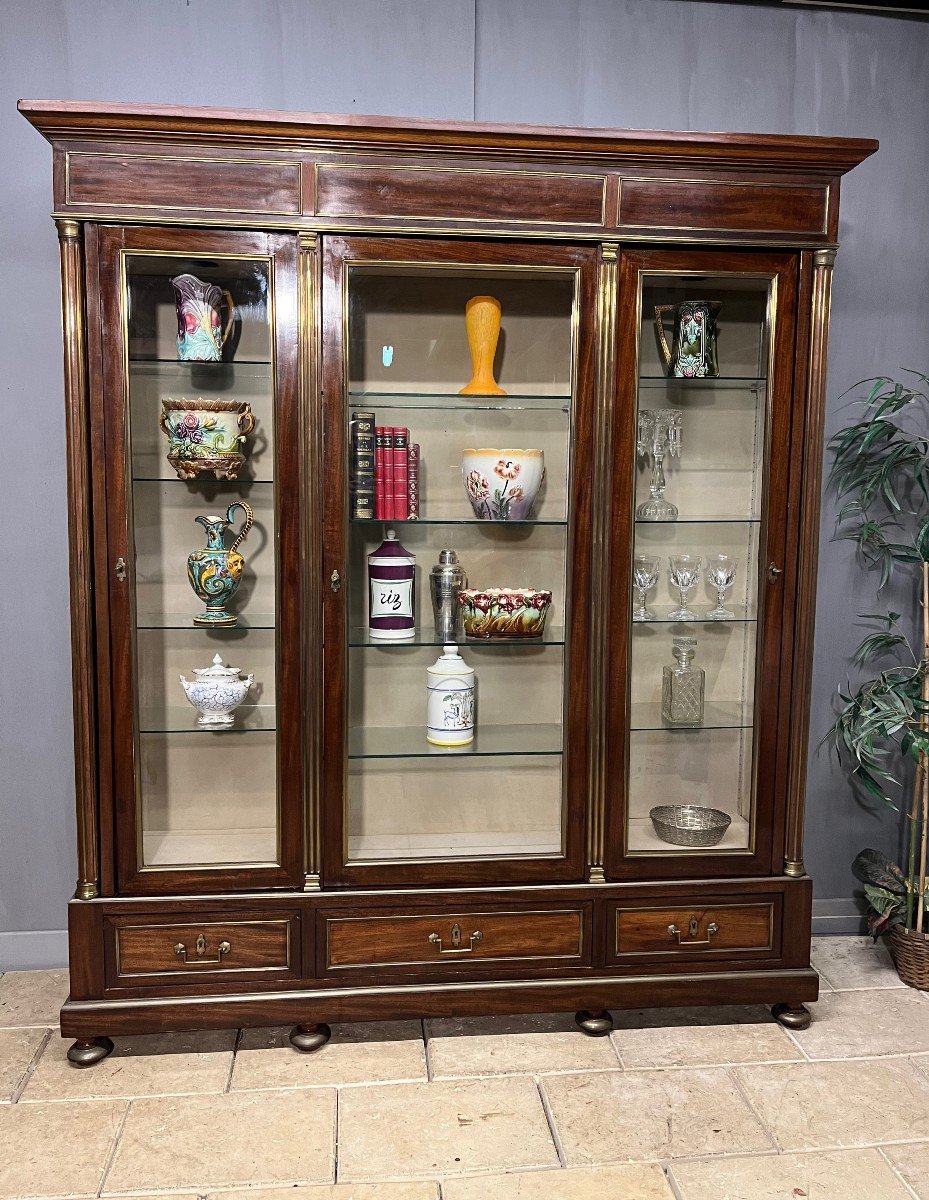 Louis XVI Mahogany And Brass Showcase Library