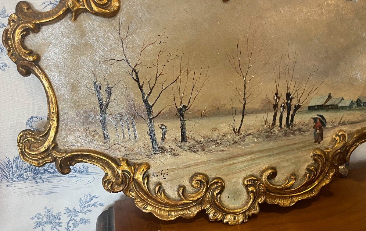 Peinture Scène Hivernale Sur Terre Cuite Hiver-photo-2