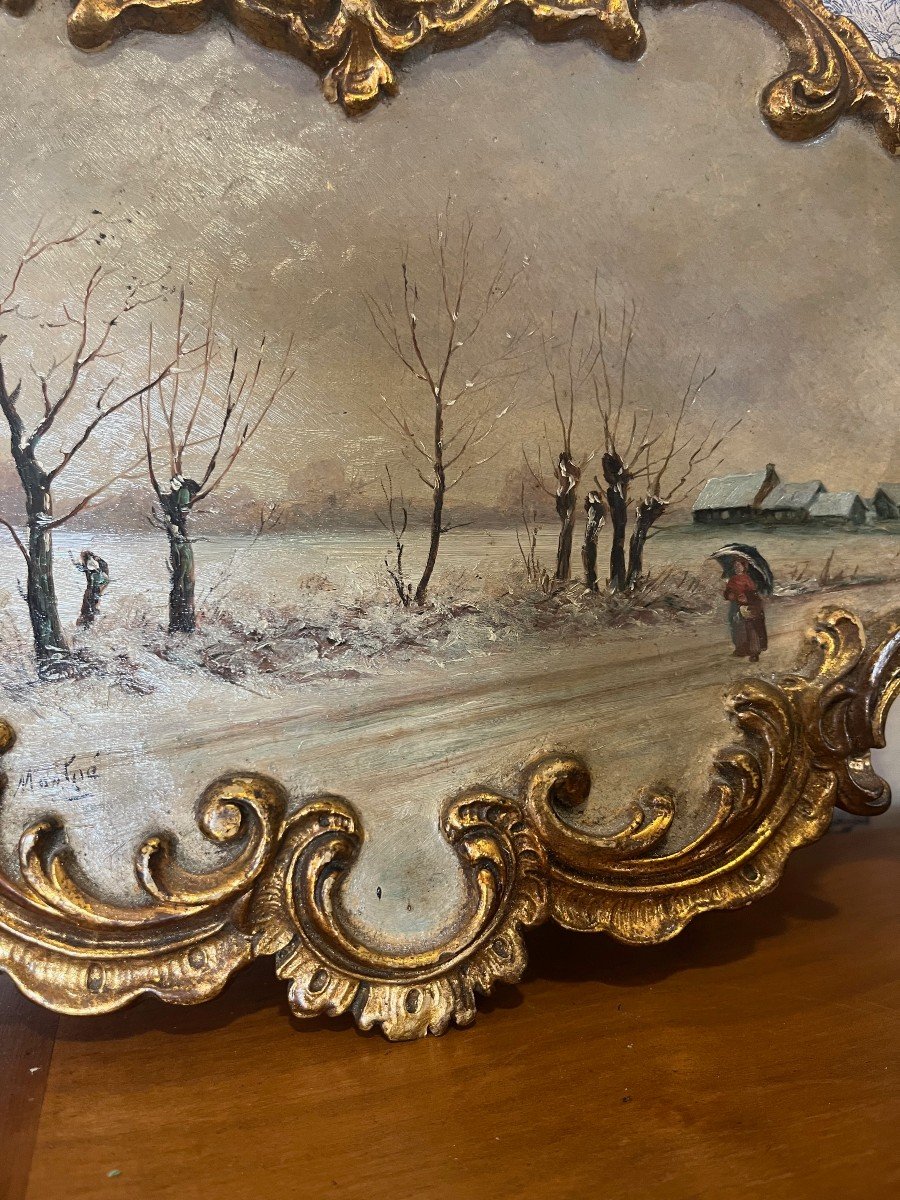 Peinture Scène Hivernale Sur Terre Cuite Hiver-photo-1