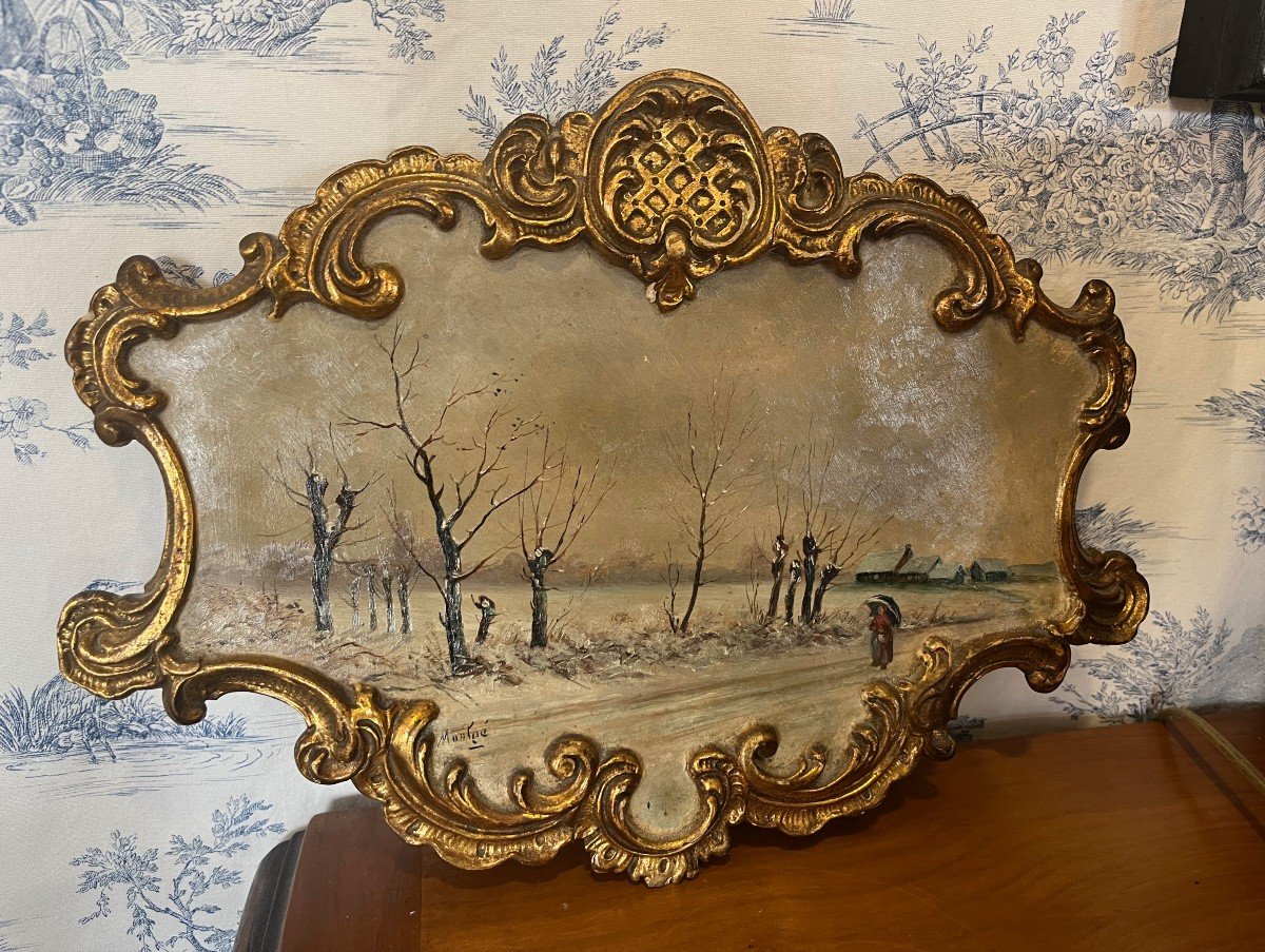 Peinture Scène Hivernale Sur Terre Cuite Hiver
