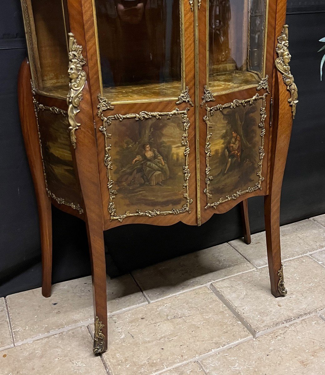 Curved Napoleon III Showcase Martin Varnish Decor In Mahogany Argentier Bronze-photo-4