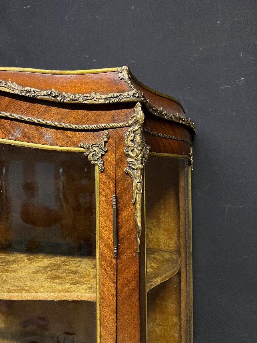 Curved Napoleon III Showcase Martin Varnish Decor In Mahogany Argentier Bronze-photo-1