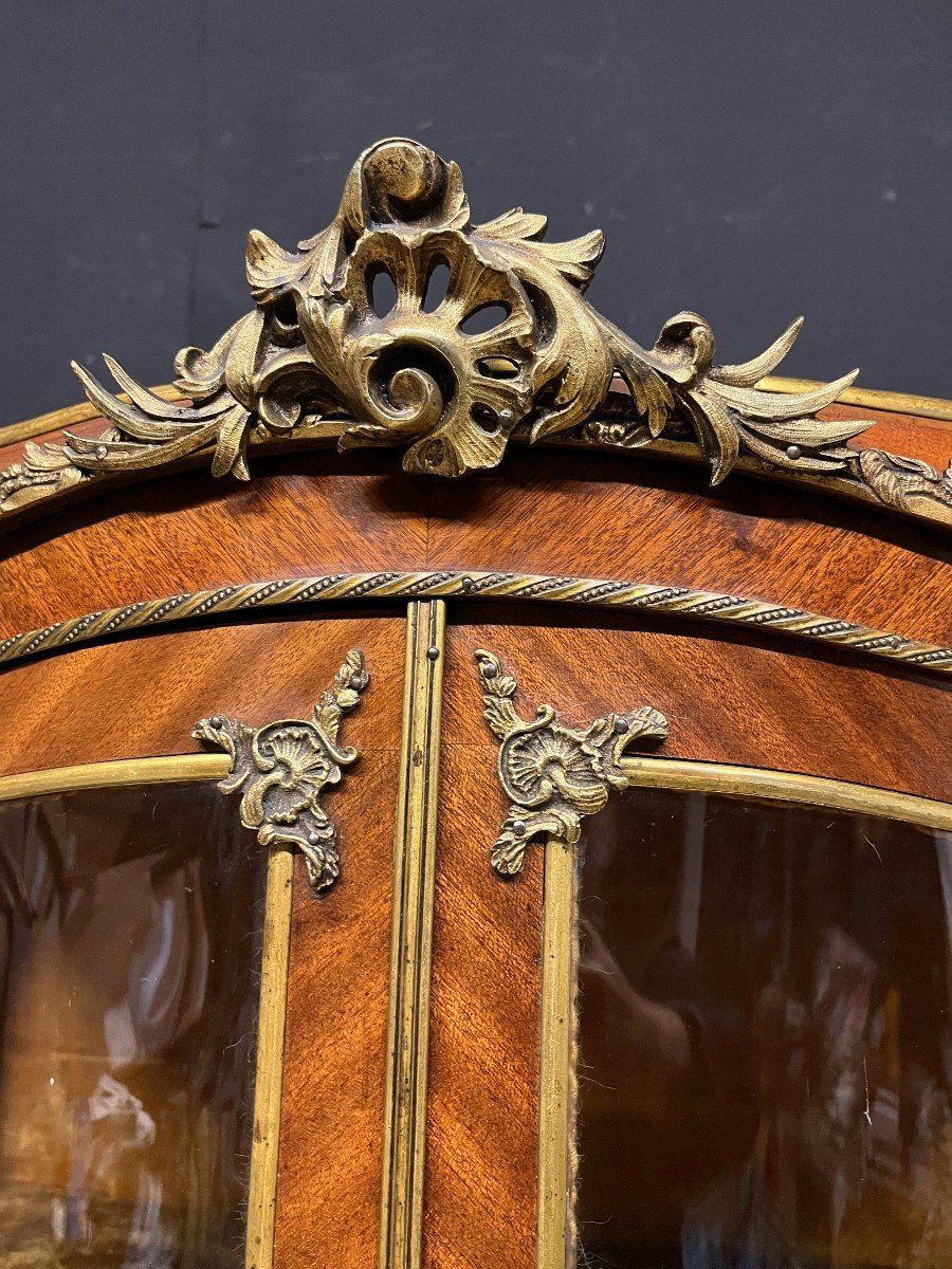 Curved Napoleon III Showcase Martin Varnish Decor In Mahogany Argentier Bronze-photo-2