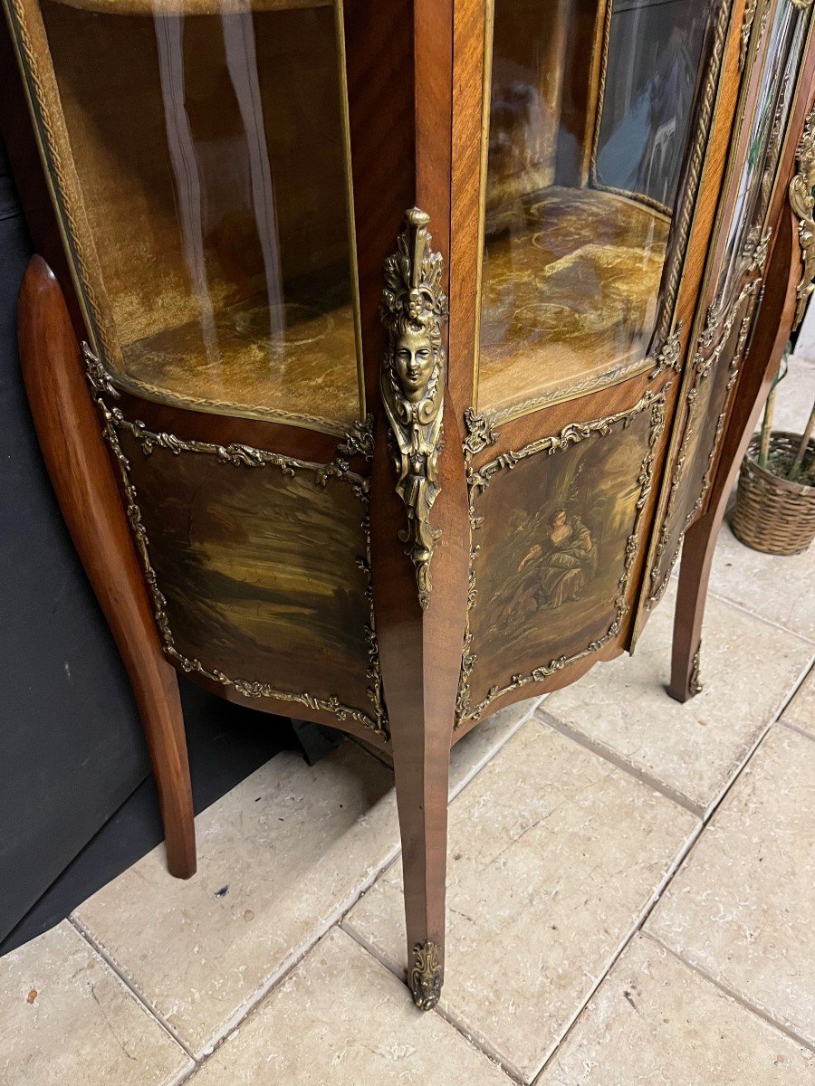 Curved Napoleon III Showcase Martin Varnish Decor In Mahogany Argentier Bronze-photo-4