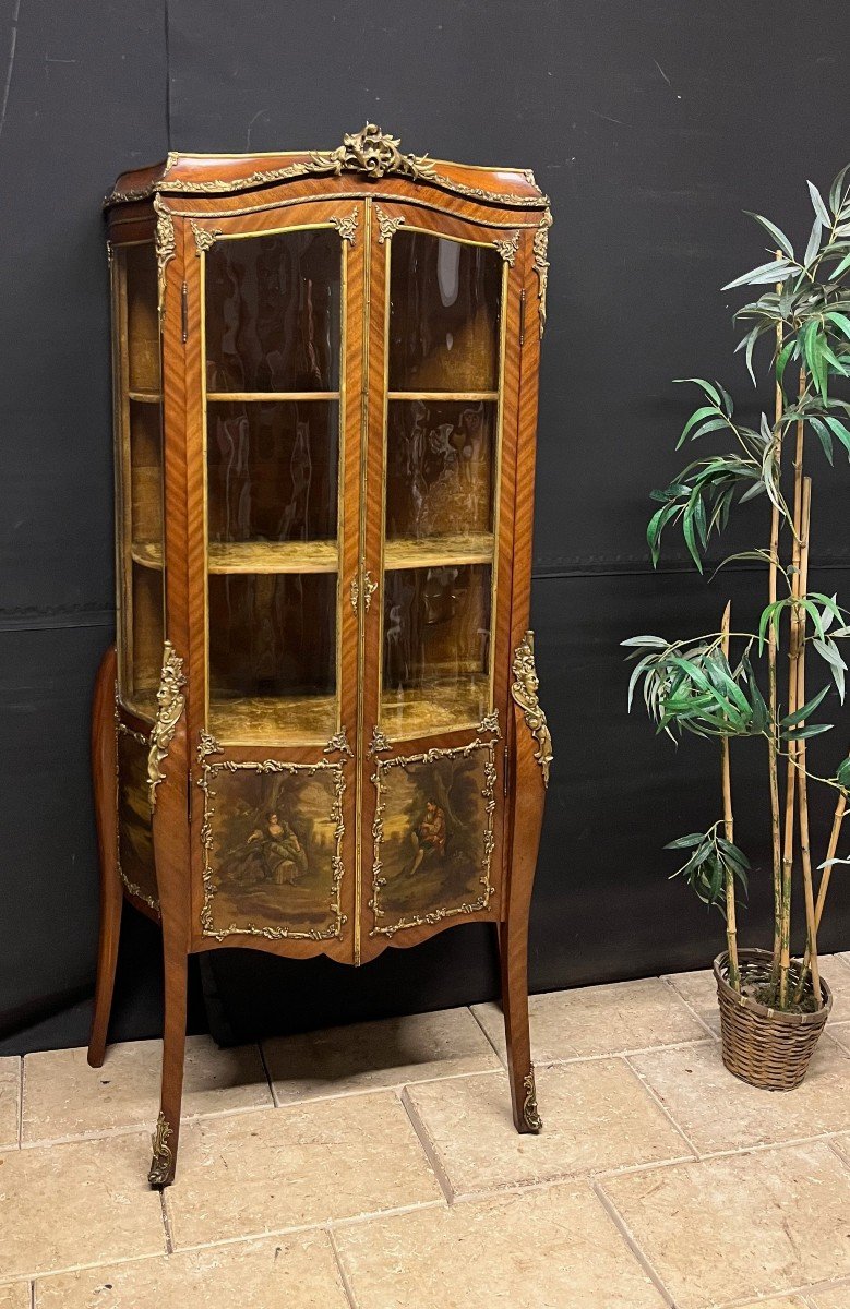 Curved Napoleon III Showcase Martin Varnish Decor In Mahogany Argentier Bronze