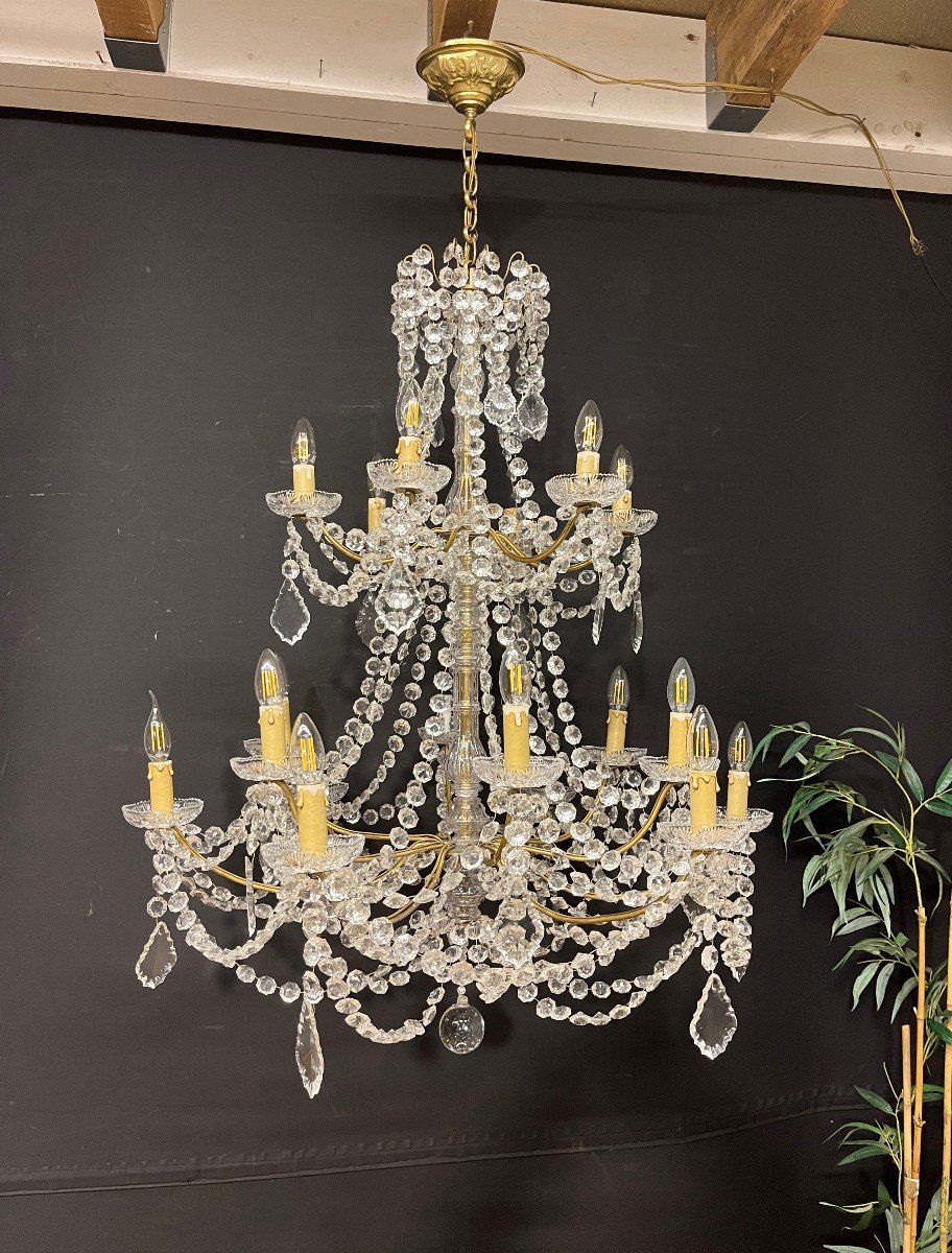 Large Chandelier With Garlands And Crystal Tassels 18 Candles, Height 140