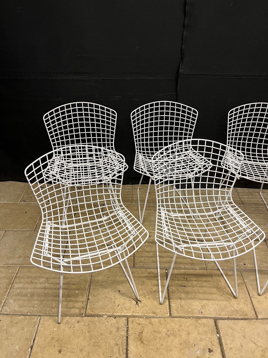 8 Chaises  vintages  Harry Bertoia Wire En Maille De Fer Laqué Blanc Knoll-photo-2