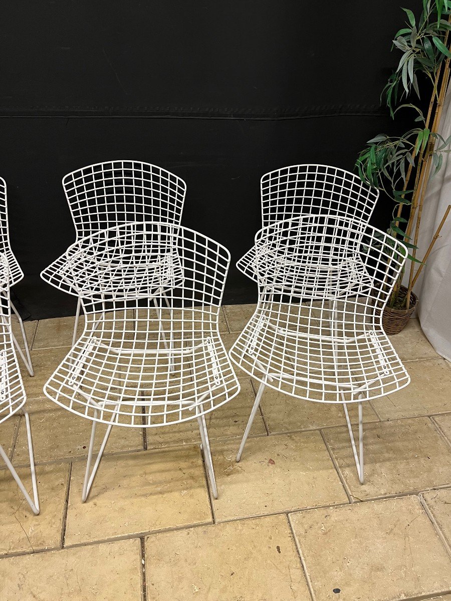 8 Chaises  vintages  Harry Bertoia Wire En Maille De Fer Laqué Blanc Knoll-photo-3
