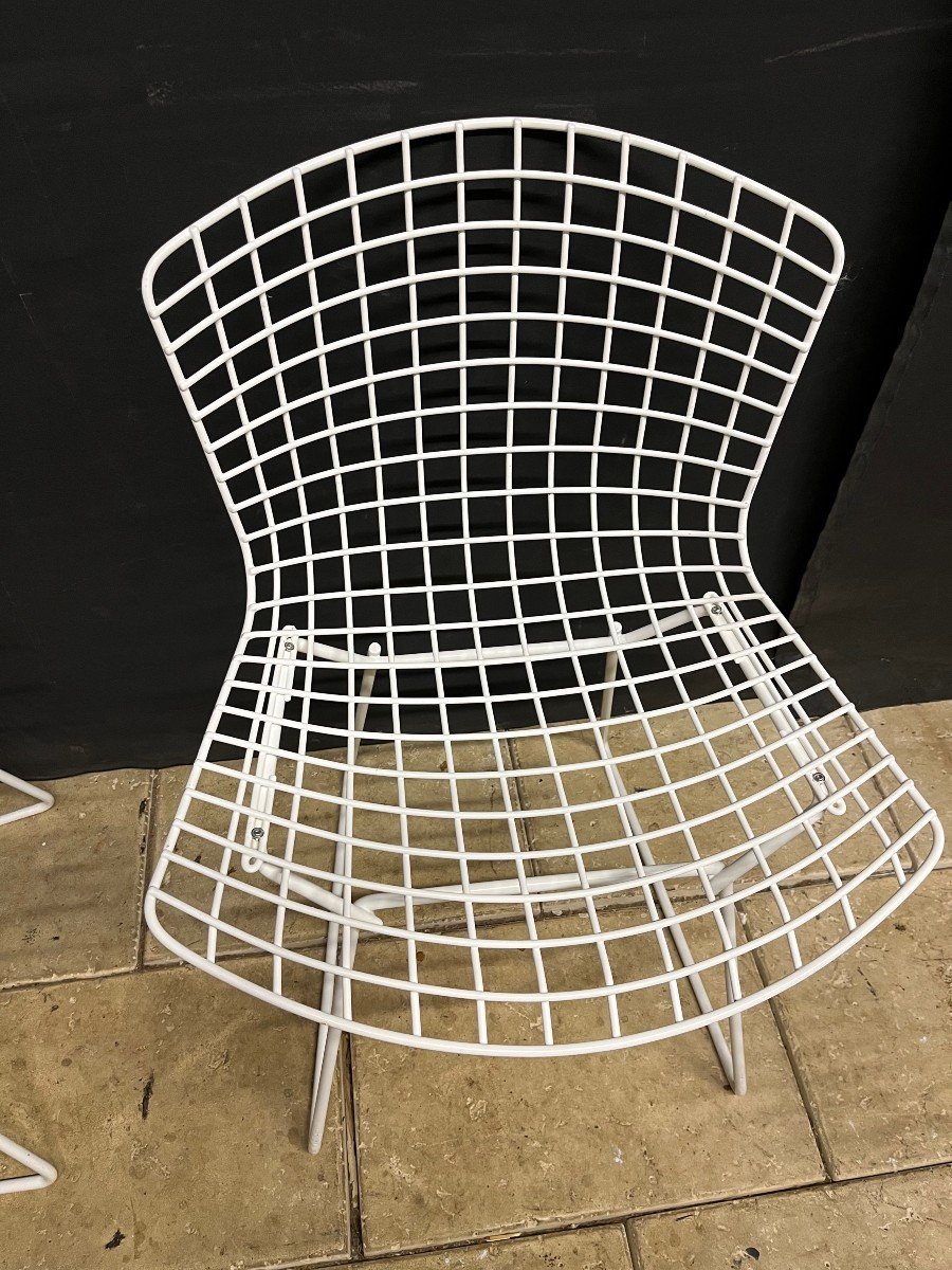 8 Chaises  vintages  Harry Bertoia Wire En Maille De Fer Laqué Blanc Knoll-photo-1
