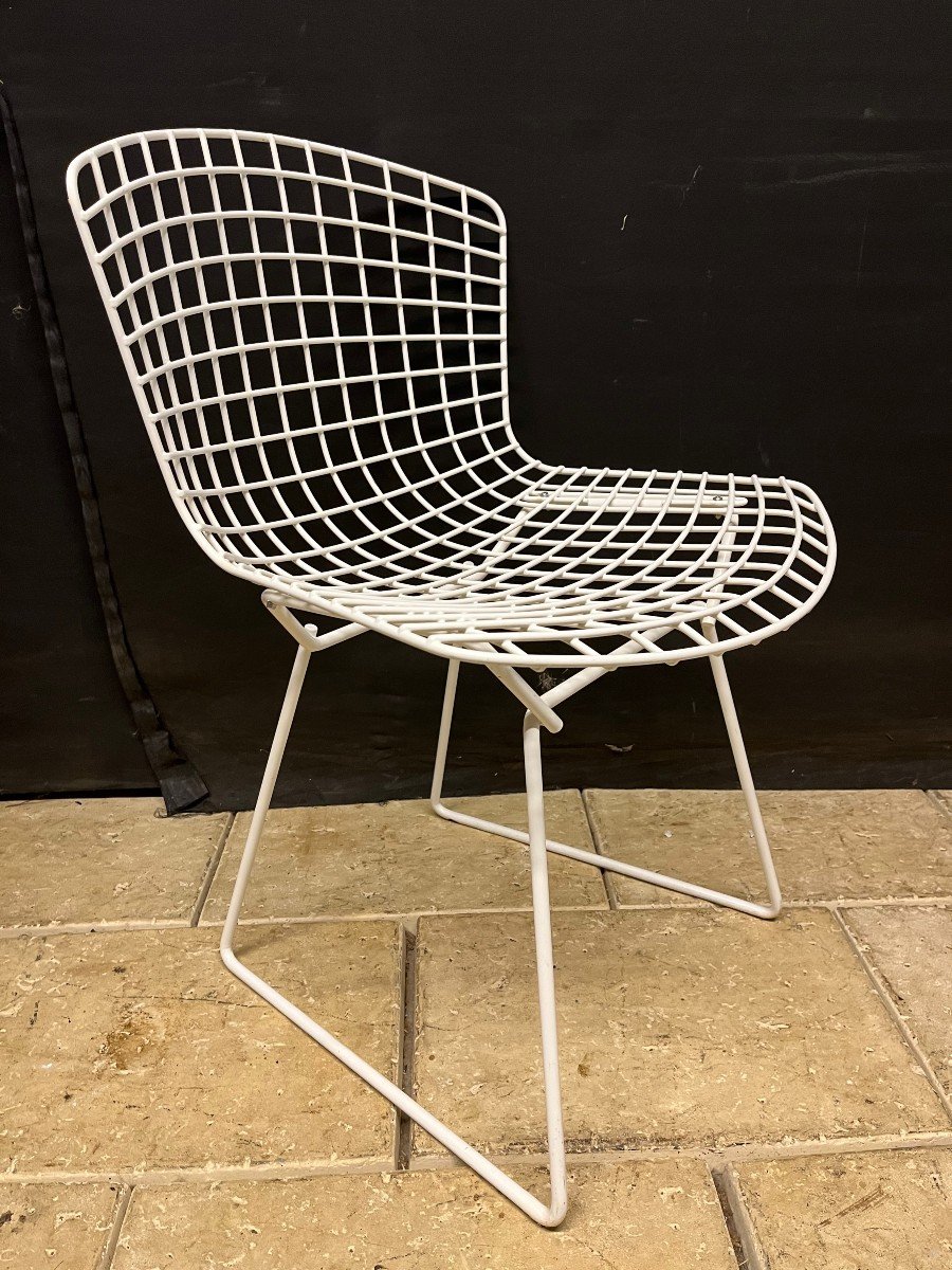 8 Chaises  vintages  Harry Bertoia Wire En Maille De Fer Laqué Blanc Knoll-photo-2