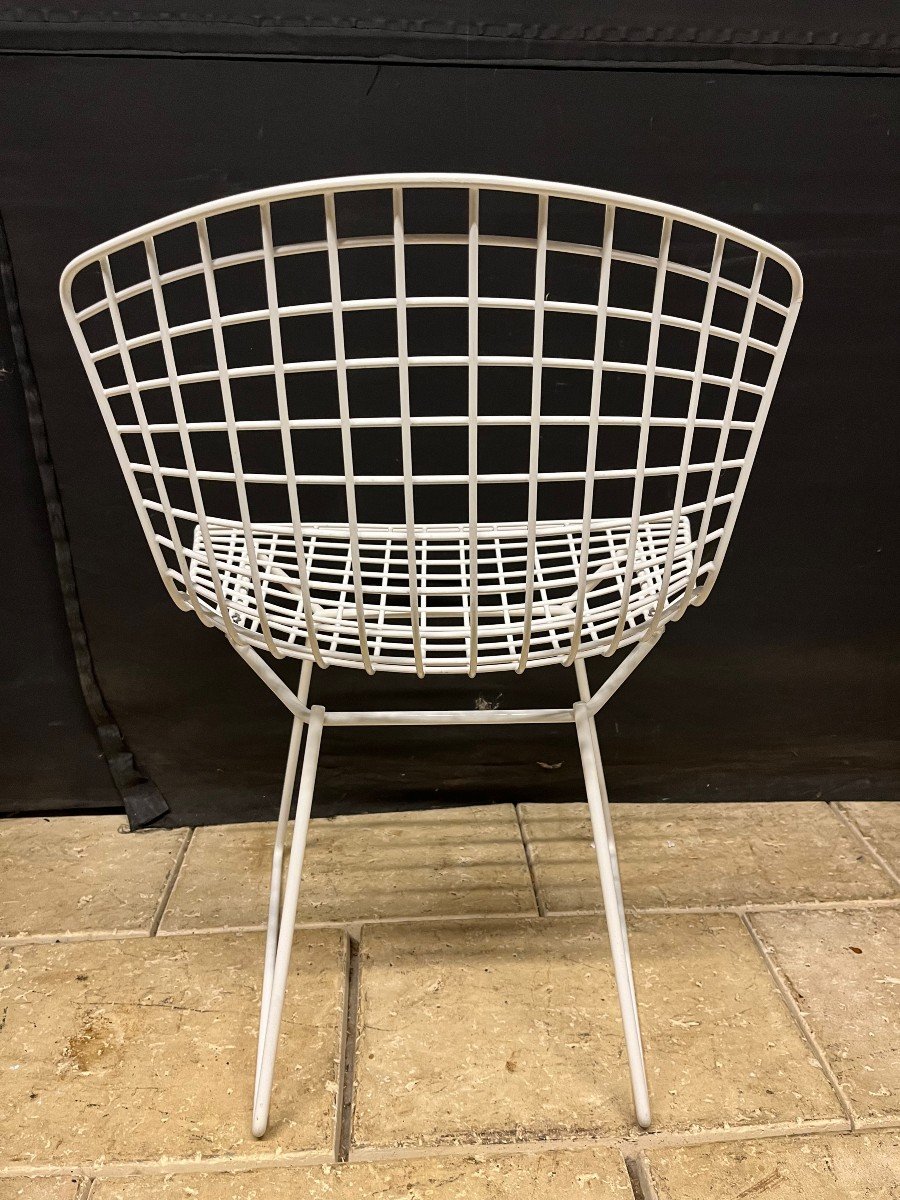 8 Chaises  vintages  Harry Bertoia Wire En Maille De Fer Laqué Blanc Knoll-photo-3