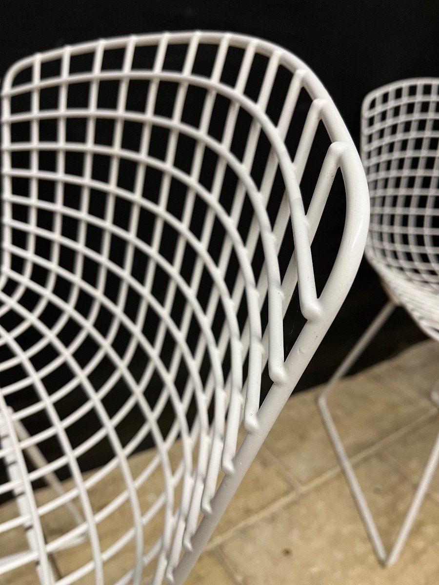 8 Chaises  vintages  Harry Bertoia Wire En Maille De Fer Laqué Blanc Knoll-photo-6