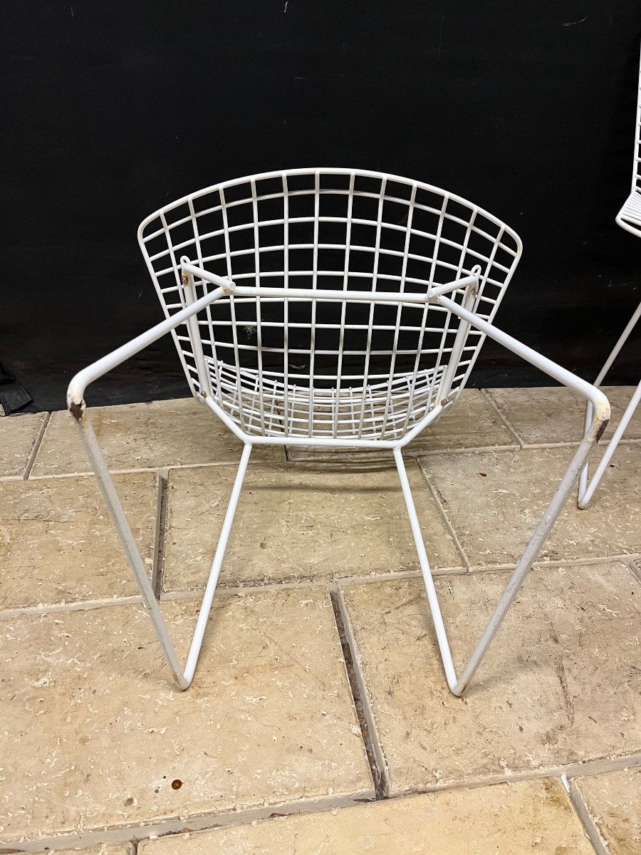 8 Chaises  vintages  Harry Bertoia Wire En Maille De Fer Laqué Blanc Knoll-photo-7