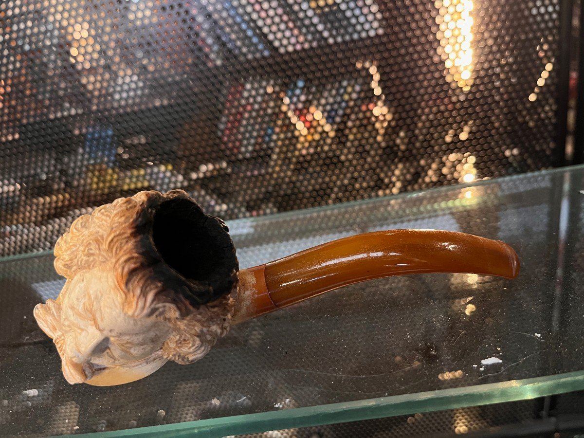 Pipe In Meerschaum And Amber Head Face Of Muscien F. Schubert 19th -photo-4