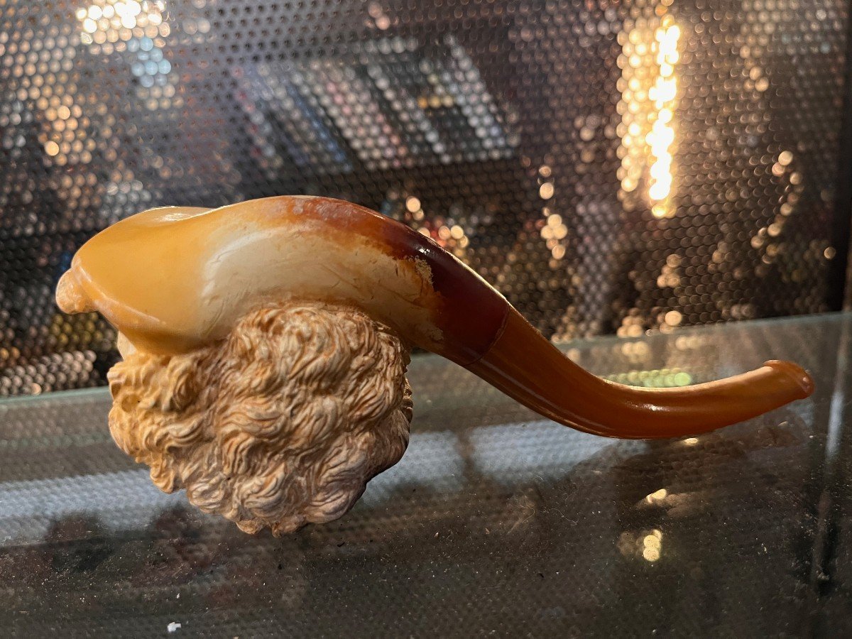 Pipe In Meerschaum And Amber Head Face Of Muscien F. Schubert 19th -photo-2